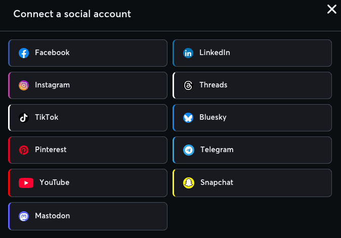 The YouTube tile in the Nonli Connect a social account window