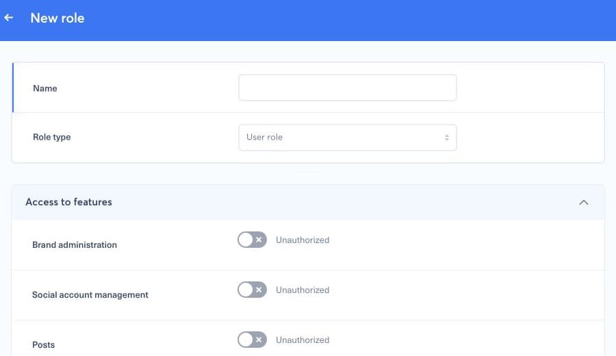 Current Nonli role form with feature-access permissions