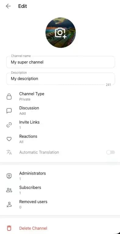 Telegram - Add a new channel with a bot