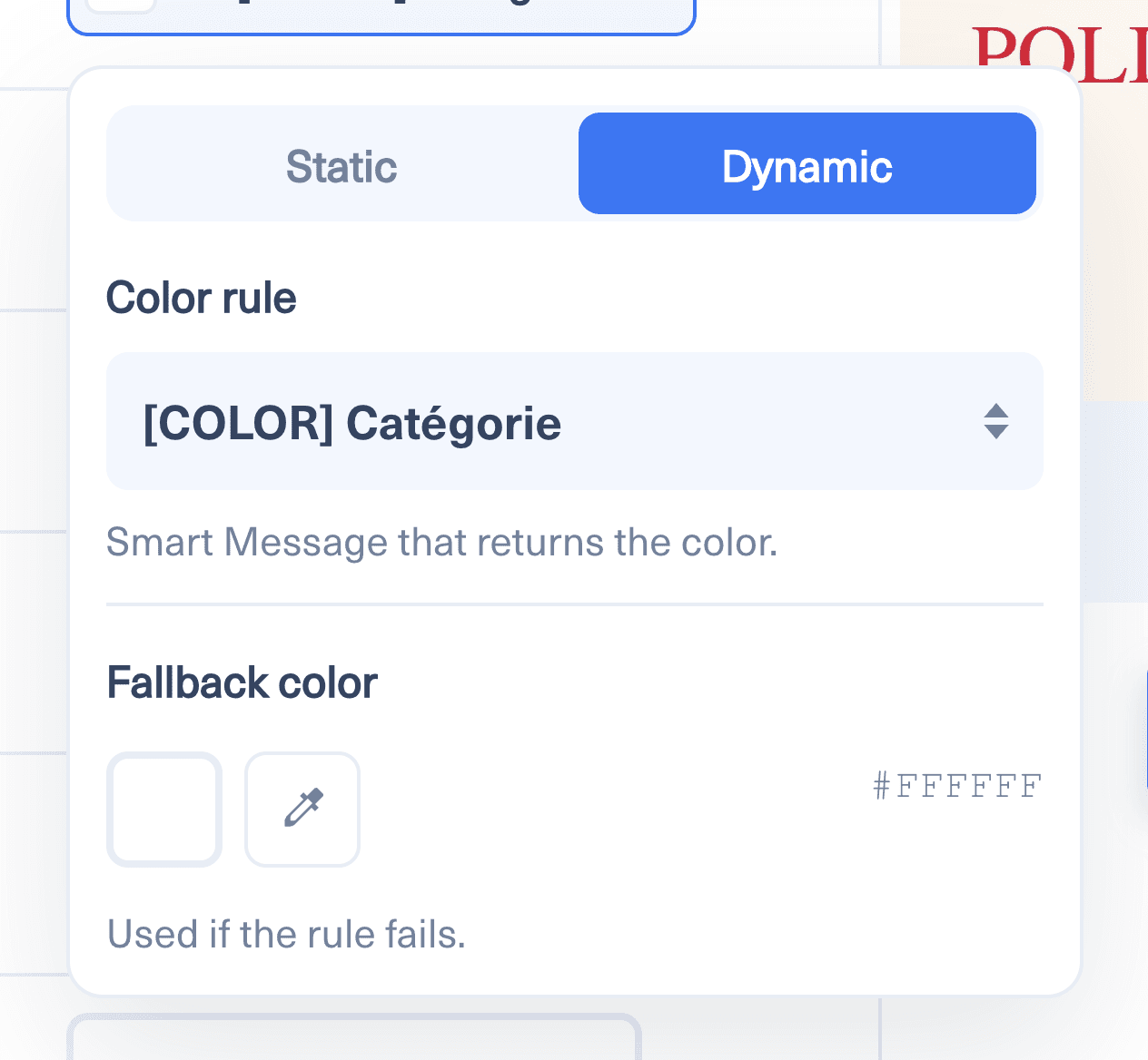 The popover in dynamic mode, with the color rule and the fallback color