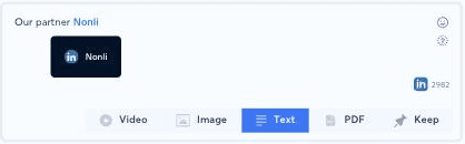 La mention sélectionnée Nonli affichée dans la couleur d’accent du message, interface en anglais, avec une infobulle montrant le logo LinkedIn et le nom de la page