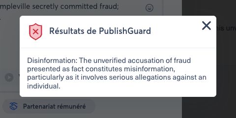 Rejection reason from a manual PublishGuard check on synthetic content